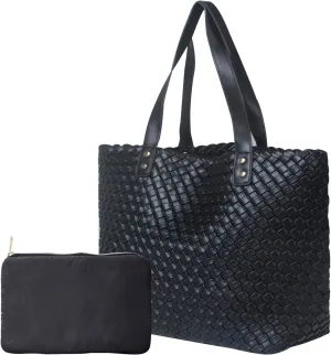 Woven Bag for Women, PU Leather Leather Shoulder Handbags Large Summer Beach Travel Bag