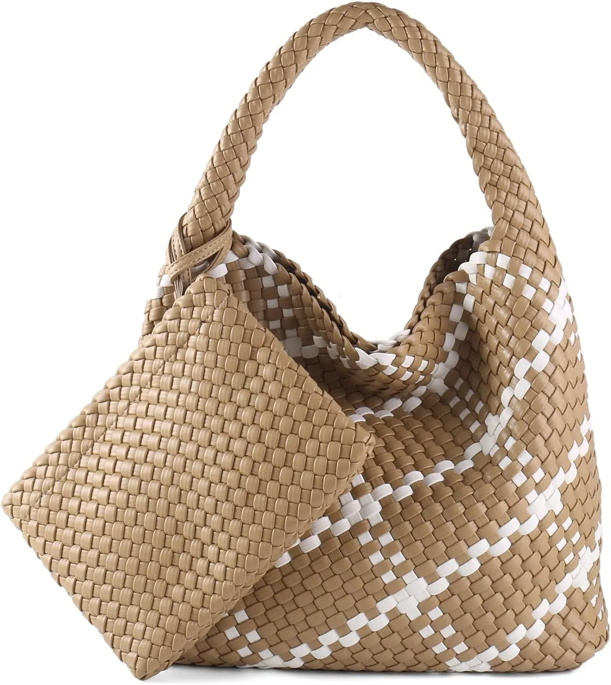 Woven Bag for Women Vegan Leather Tote Bag Large Summer Beach Travel Handbag and Purse Retro Handwoven Shoulder Bag