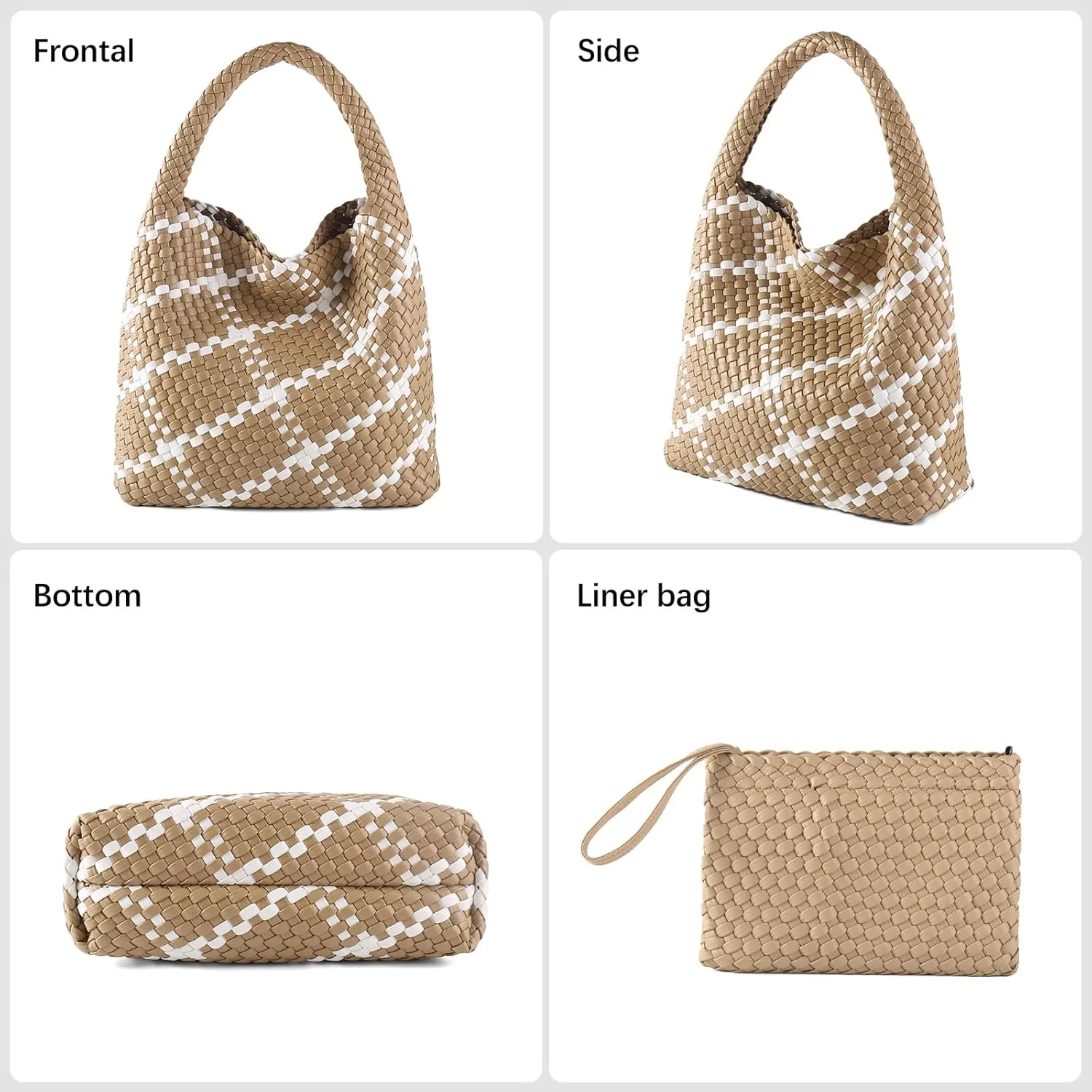 Woven Bag for Women Vegan Leather Tote Bag Large Summer Beach Travel Handbag and Purse Retro Handwoven Shoulder Bag