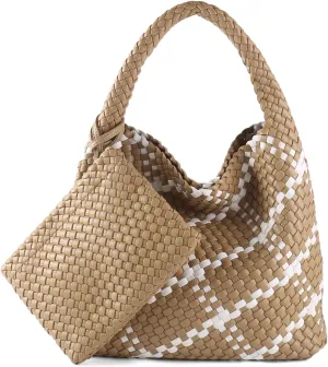 Woven Bag for Women Vegan Leather Tote Bag Large Summer Beach Travel Handbag and Purse Retro Handwoven Shoulder Bag
