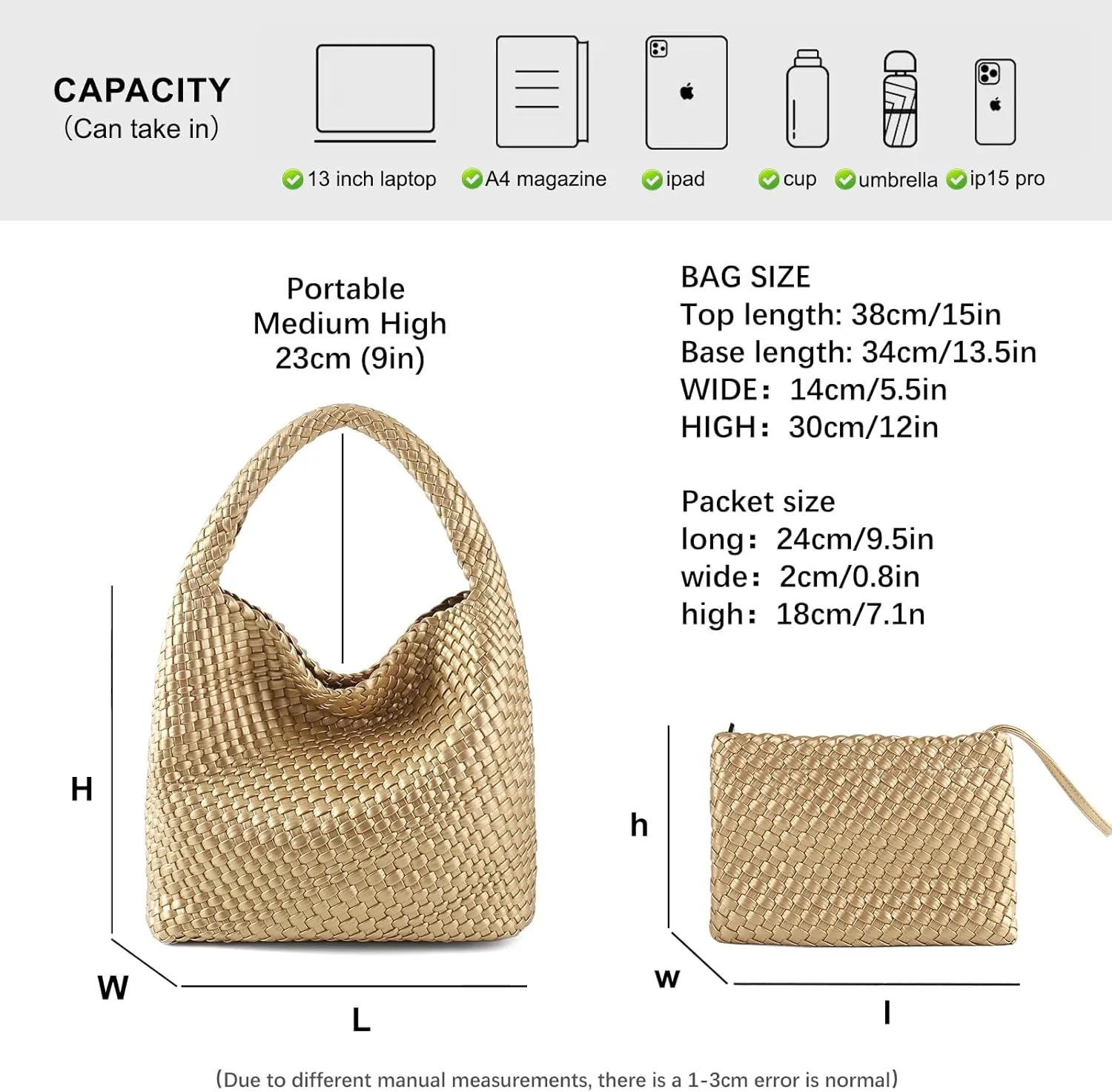 Woven Bag for Women Vegan Leather Tote Bag Large Summer Beach Travel Handbag and Purse Retro Handwoven Shoulder Bag