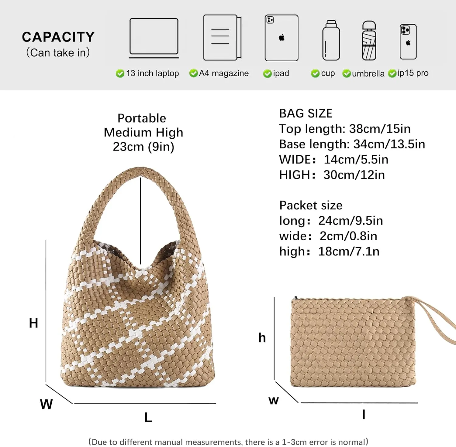 Woven Bag for Women Vegan Leather Tote Bag Large Summer Beach Travel Handbag and Purse Retro Handwoven Shoulder Bag