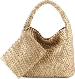 Woven Bag for Women Vegan Leather Tote Bag Large Summer Beach Travel Handbag and Purse Retro Handwoven Shoulder Bag