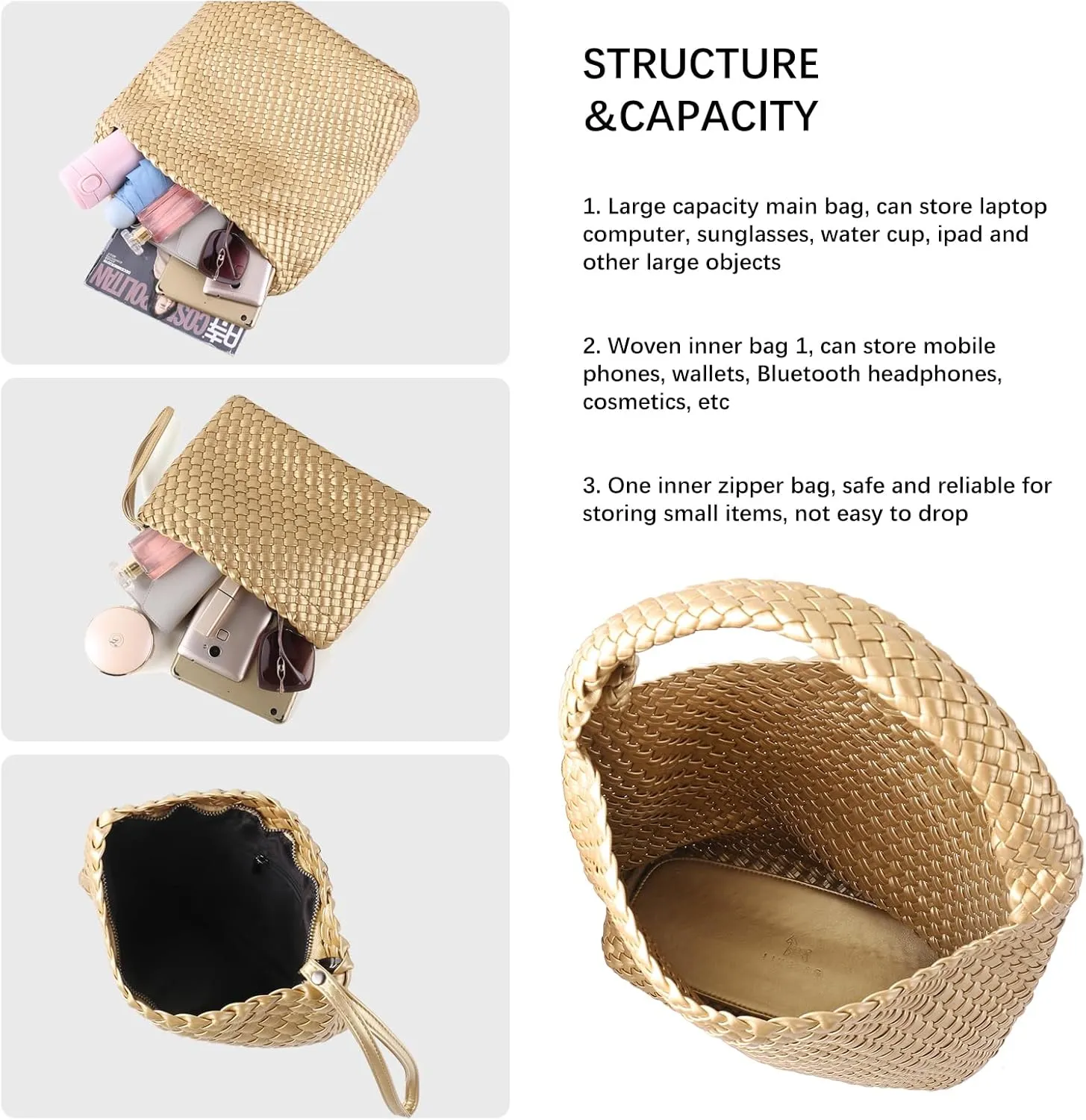 Woven Bag for Women Vegan Leather Tote Bag Large Summer Beach Travel Handbag and Purse Retro Handwoven Shoulder Bag