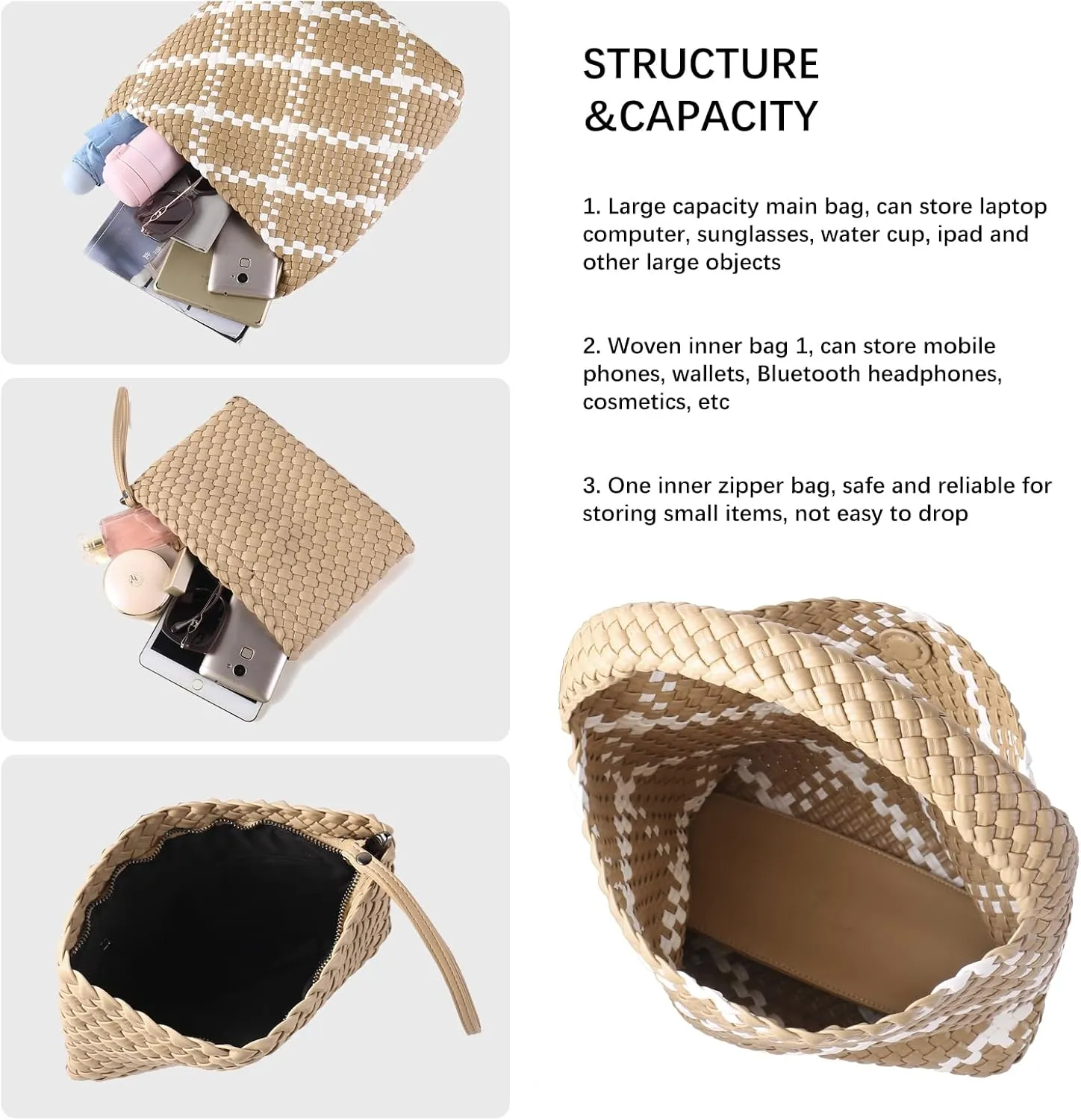 Woven Bag for Women Vegan Leather Tote Bag Large Summer Beach Travel Handbag and Purse Retro Handwoven Shoulder Bag