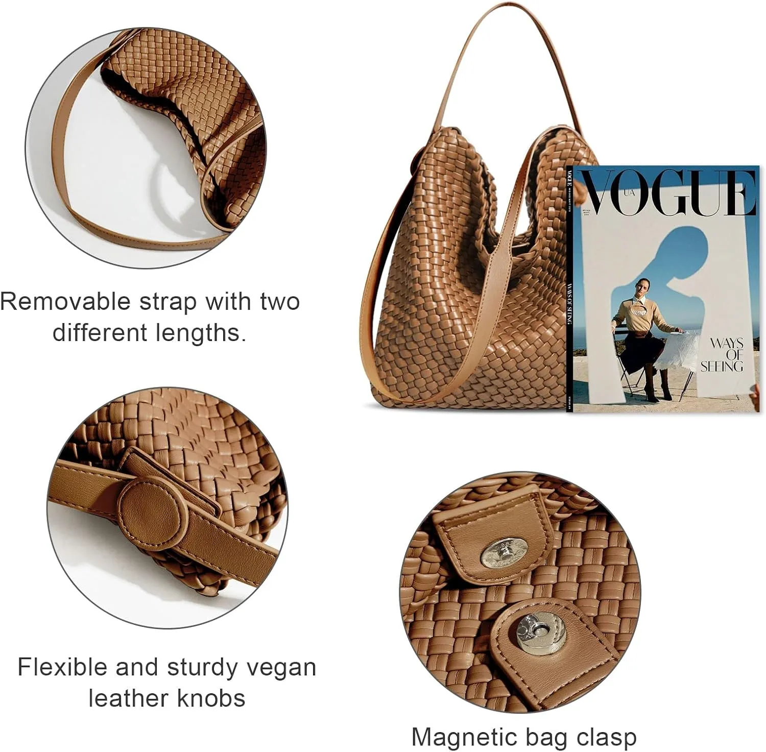 Woven Leather Tote Bag for Women Large Woven purses shoulder bag Fashion Shopping Travel Handbags