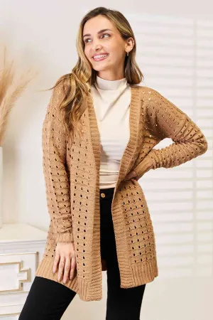 Woven Right Openwork Horizontal Ribbing Open Front Kimono