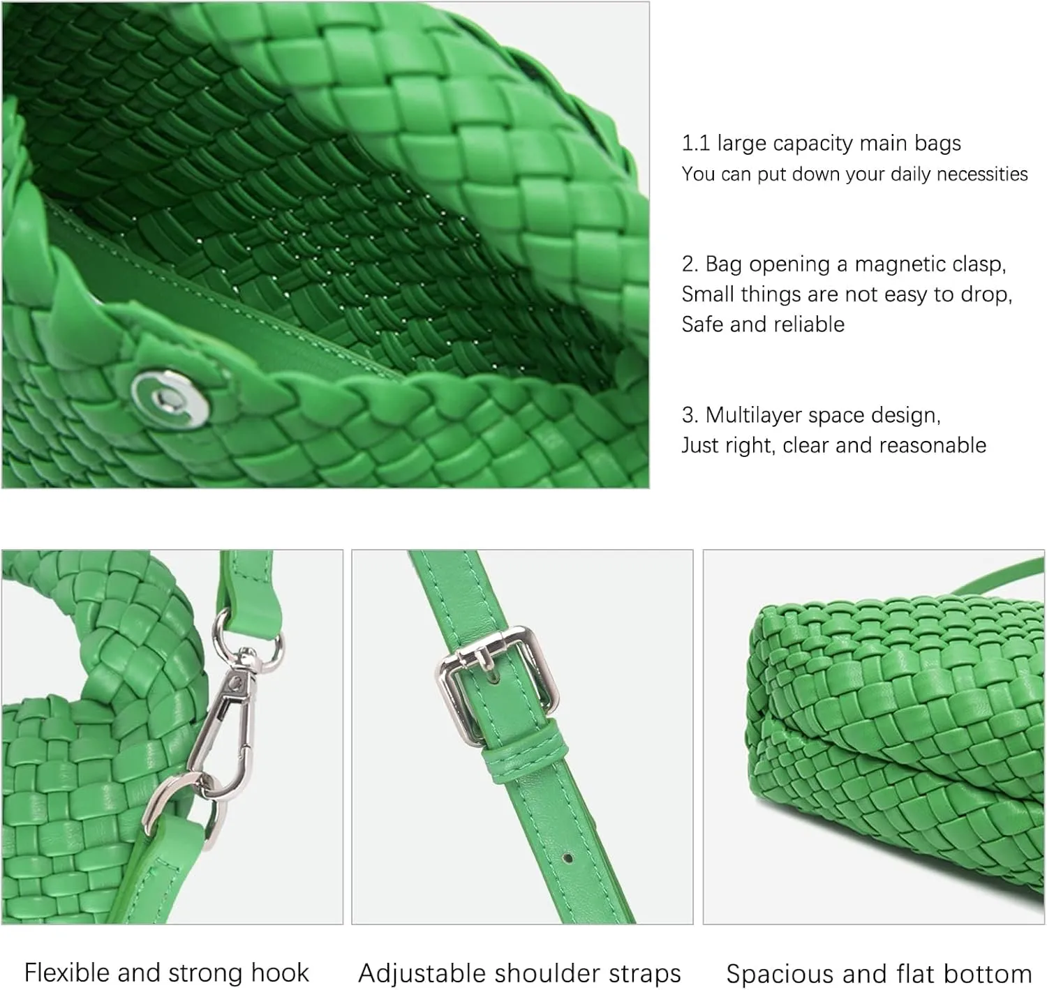 Woven Tote Bag for Women Soft Leather Tote Handbags Fashion Woven Shoulder Bag for Women Daily，Shopping
