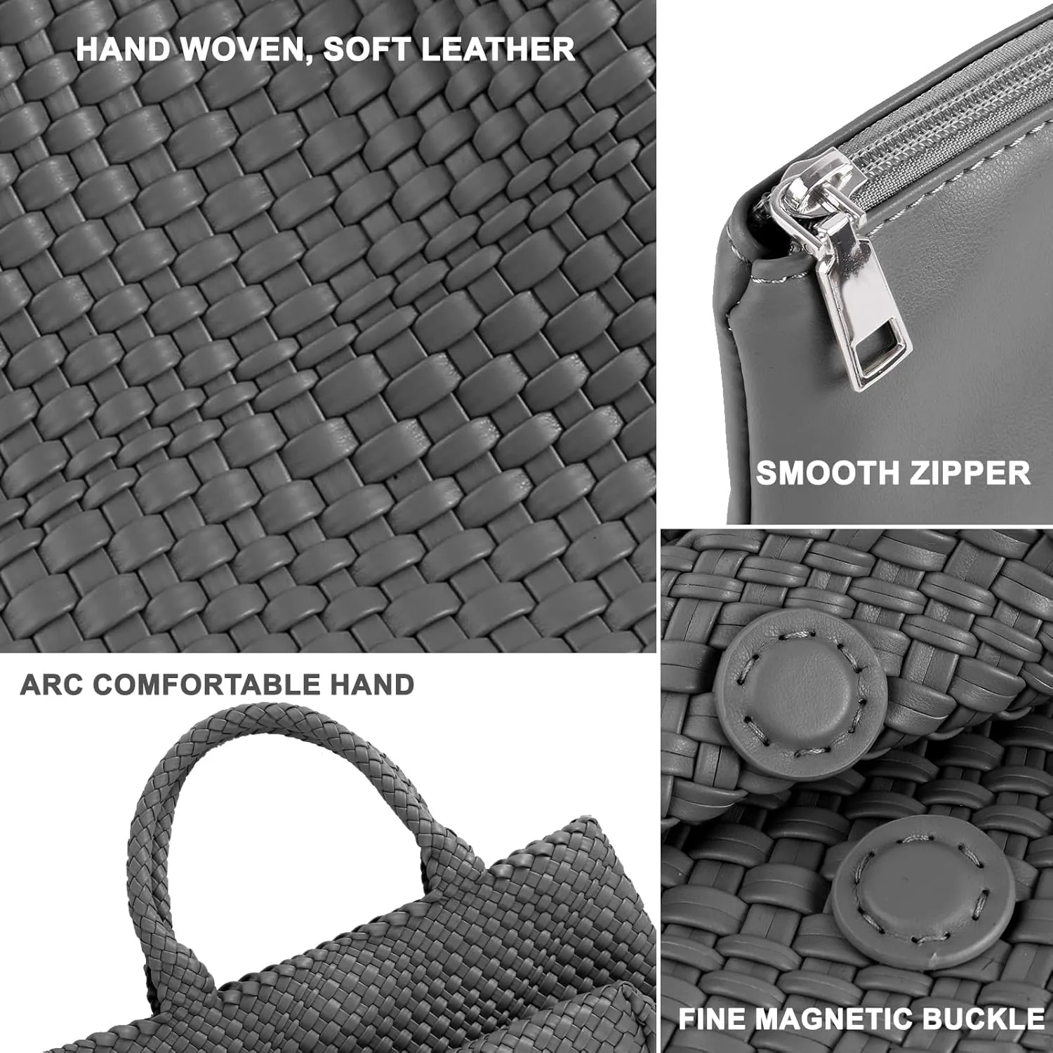 Woven Tote Bag for Women,Fashion Top Handle Shoulder Bag Vegan Leather Shopper Bag Large Travel Tote Bag with Purse