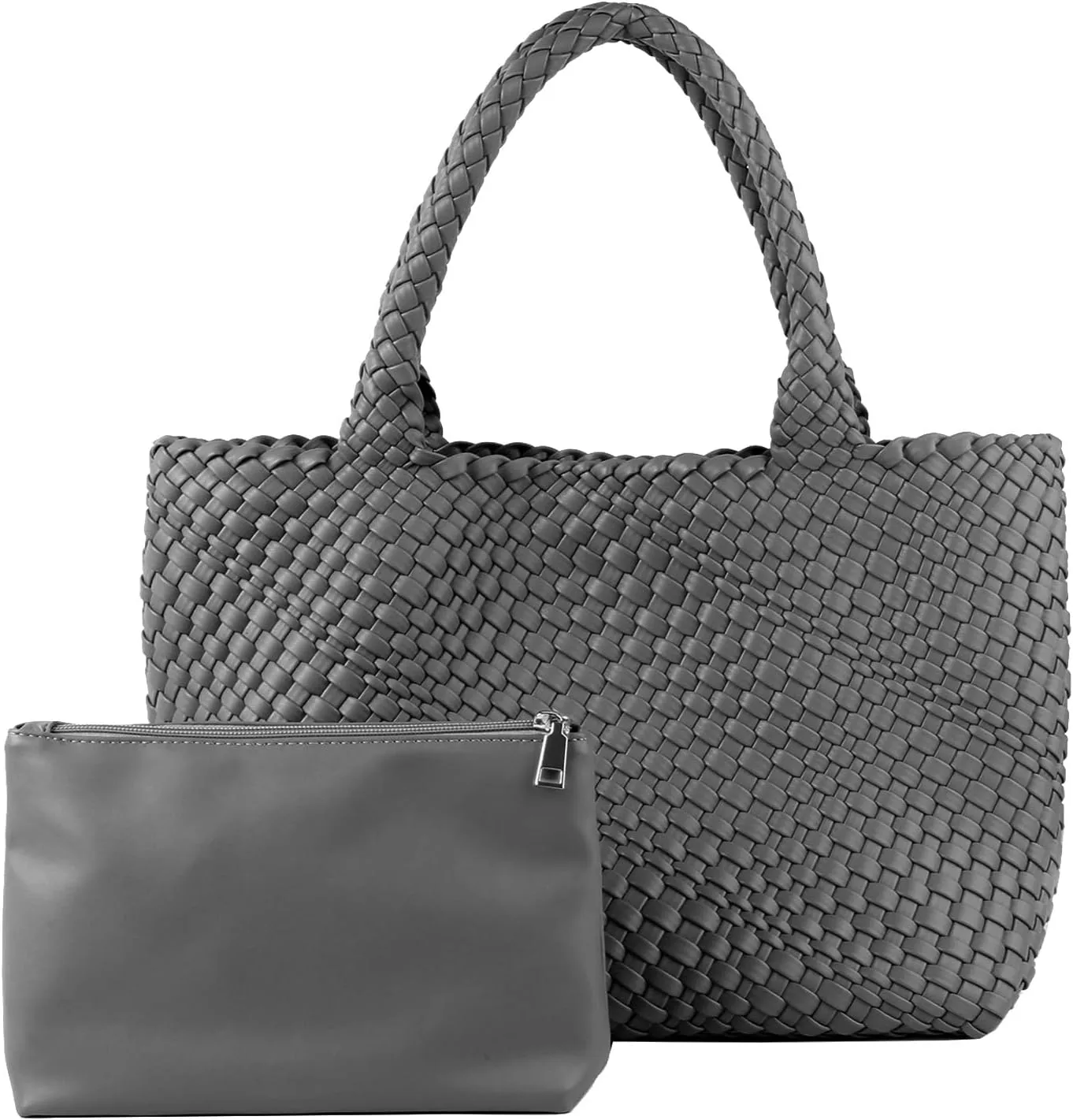 Woven Tote Bag for Women,Fashion Top Handle Shoulder Bag Vegan Leather Shopper Bag Large Travel Tote Bag with Purse