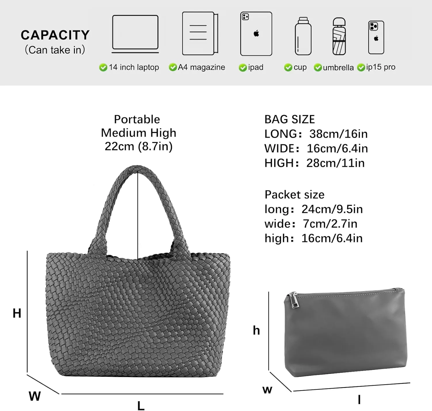 Woven Tote Bag for Women,Fashion Top Handle Shoulder Bag Vegan Leather Shopper Bag Large Travel Tote Bag with Purse