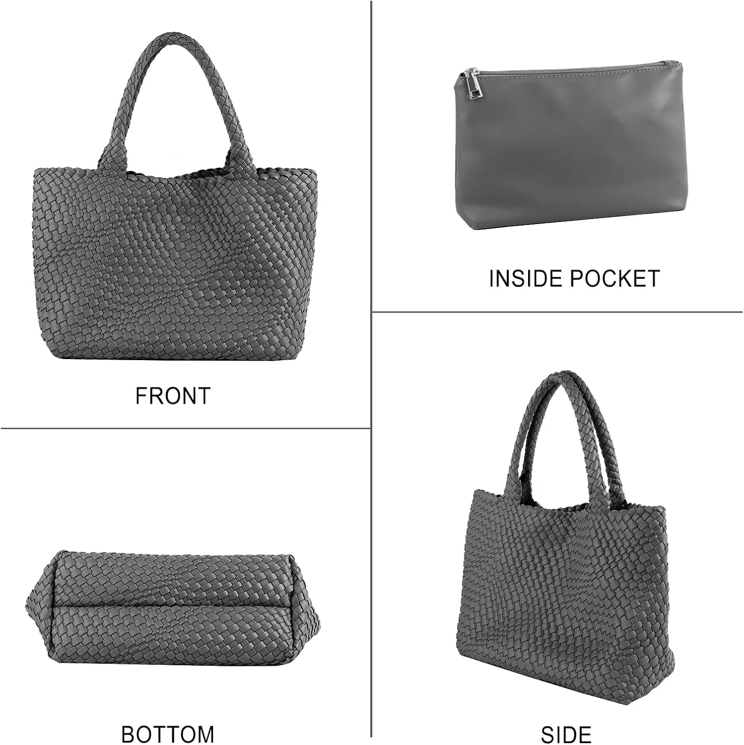 Woven Tote Bag for Women,Fashion Top Handle Shoulder Bag Vegan Leather Shopper Bag Large Travel Tote Bag with Purse
