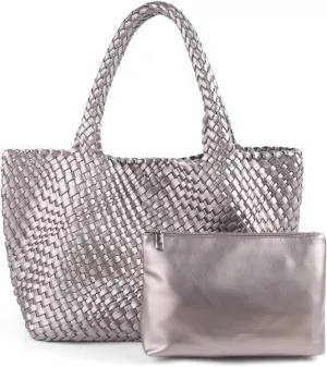 Woven Tote Bag Womens Purse Vegan Leather Shoulder Handbags Fashion Summer Beach Tote Bags Large Travel Totes