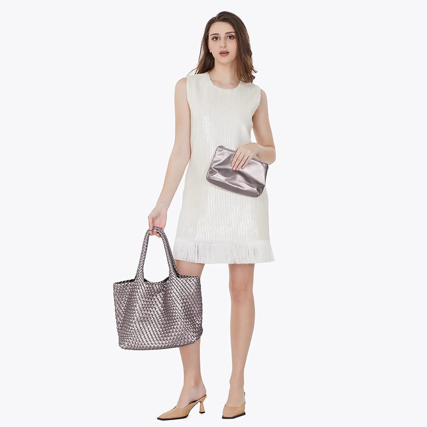 Woven Tote Bag Womens Purse Vegan Leather Shoulder Handbags Fashion Summer Beach Tote Bags Large Travel Totes