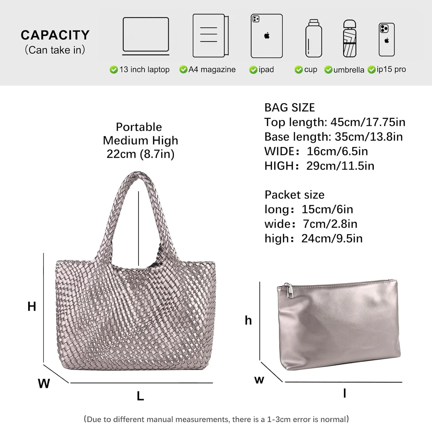 Woven Tote Bag Womens Purse Vegan Leather Shoulder Handbags Fashion Summer Beach Tote Bags Large Travel Totes