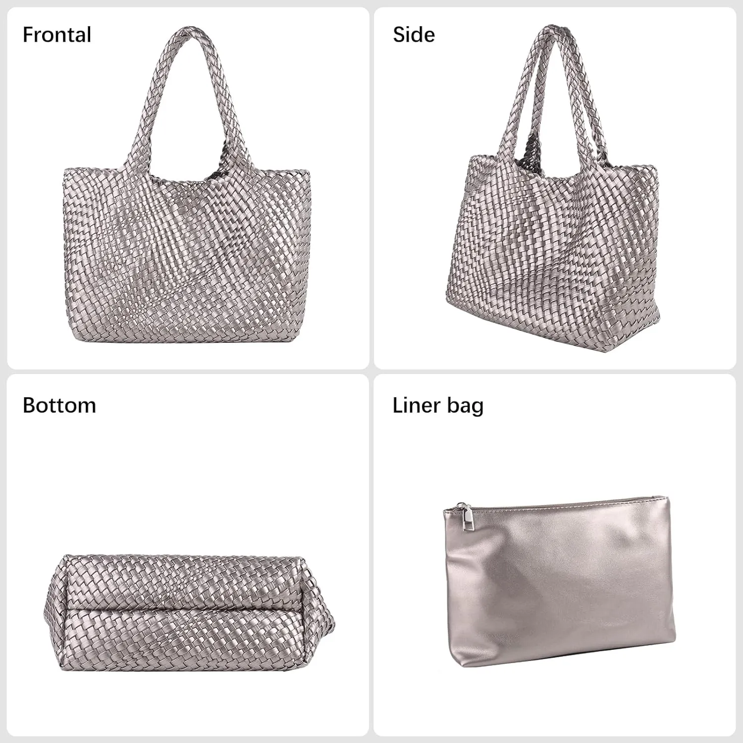 Woven Tote Bag Womens Purse Vegan Leather Shoulder Handbags Fashion Summer Beach Tote Bags Large Travel Totes