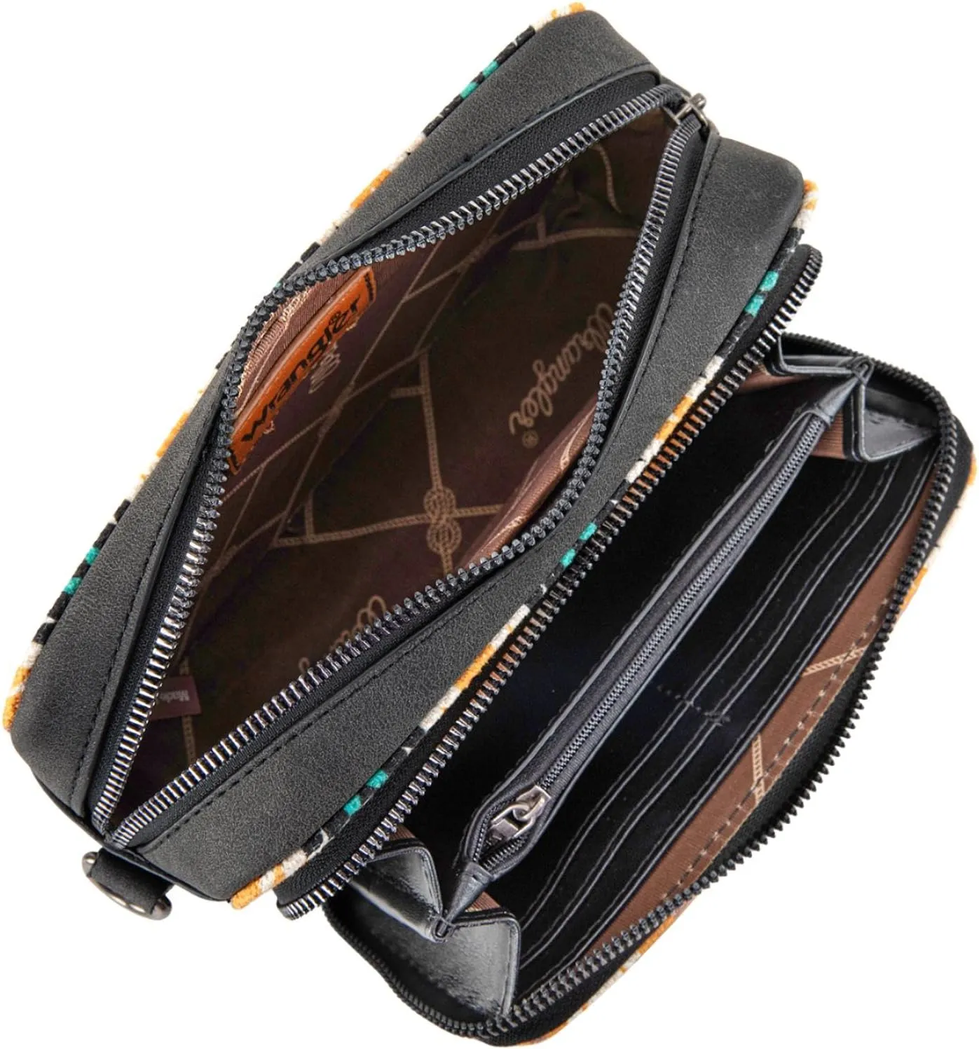 Wrangler Aztec Crossbody Bag for Women Multi Pocket Shoulder Bag Boho Cross Body Wallet Purse