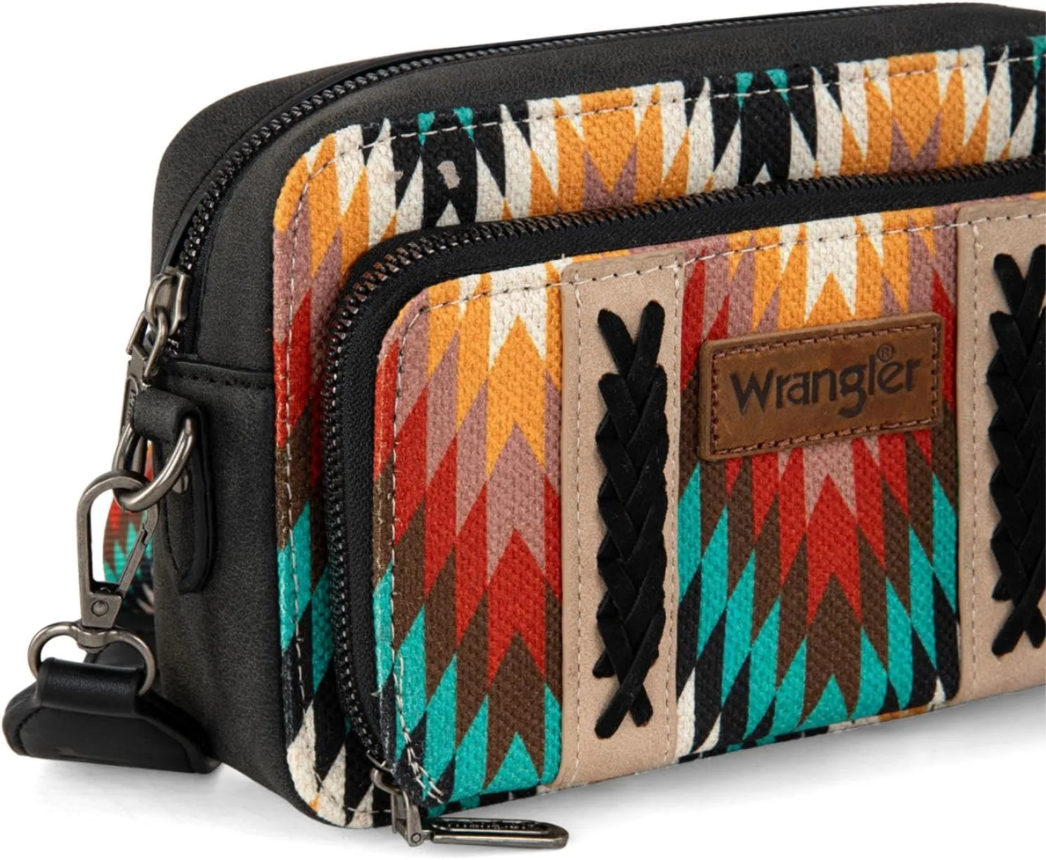 Wrangler Aztec Crossbody Bag for Women Multi Pocket Shoulder Bag Boho Cross Body Wallet Purse
