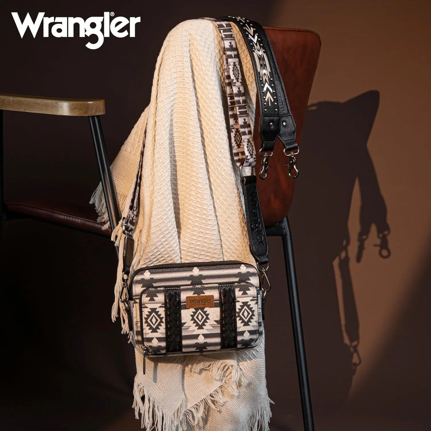 Wrangler Crossbody Bag for Women Boho Aztec Small Multi Pocket Crossover Purse