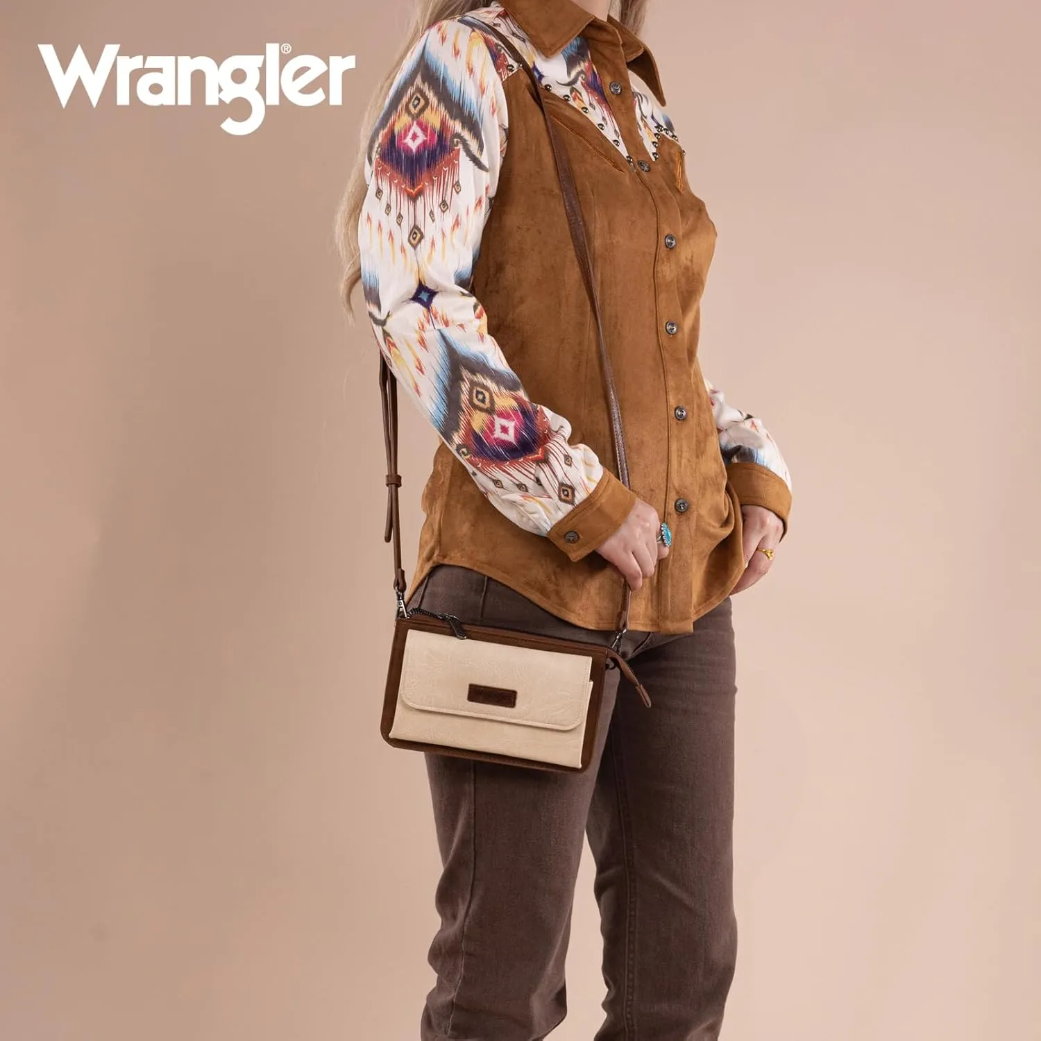 Wrangler RFID Crossbody Wallet Purse Vegan Leather Small Purses for Women with Phone Pocket and Adjustable Strap