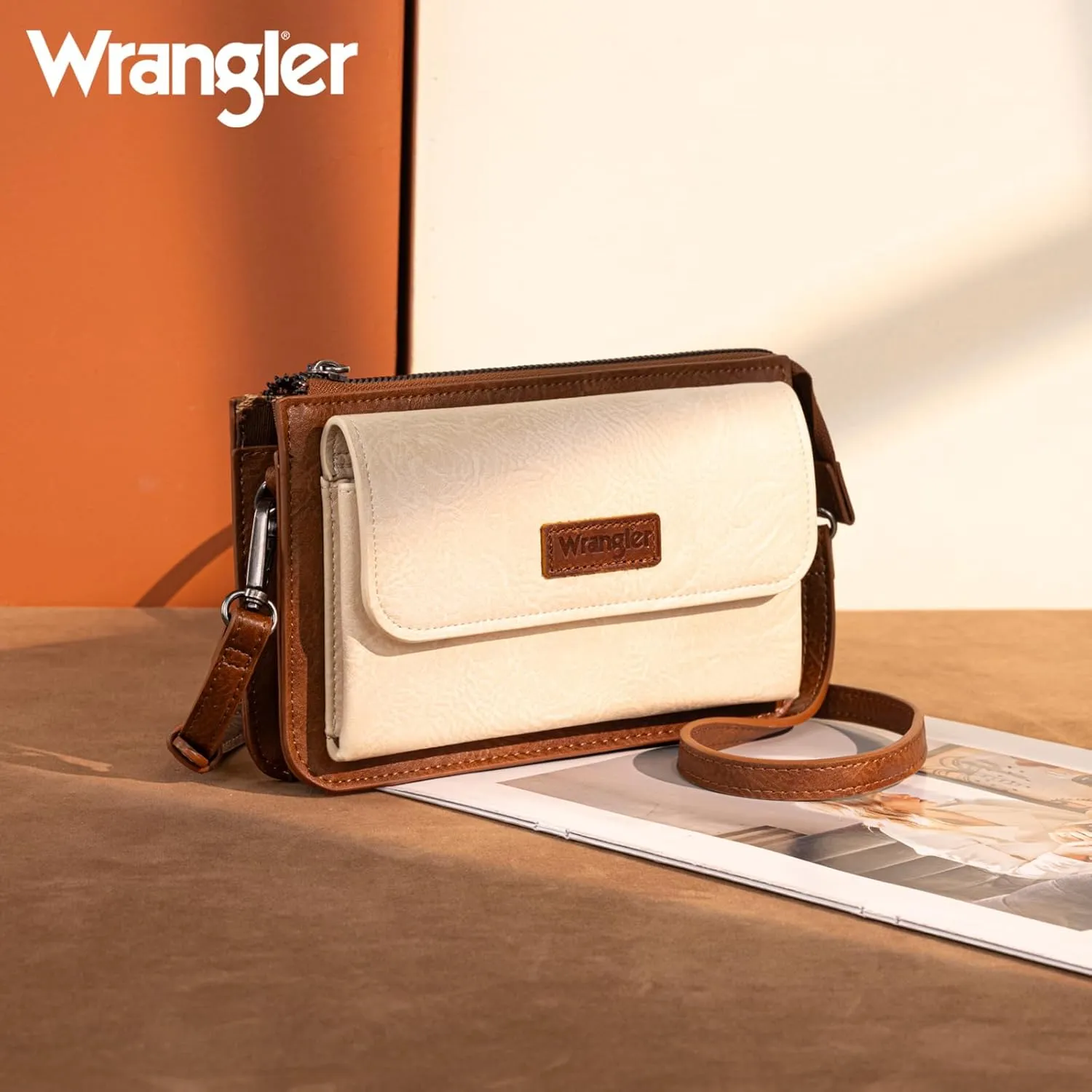 Wrangler RFID Crossbody Wallet Purse Vegan Leather Small Purses for Women with Phone Pocket and Adjustable Strap