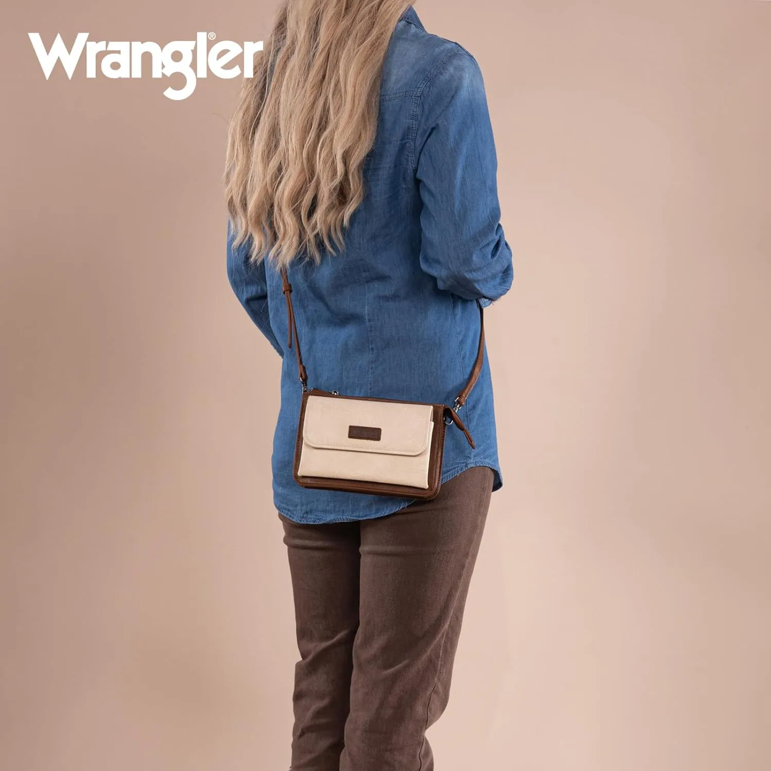 Wrangler RFID Crossbody Wallet Purse Vegan Leather Small Purses for Women with Phone Pocket and Adjustable Strap