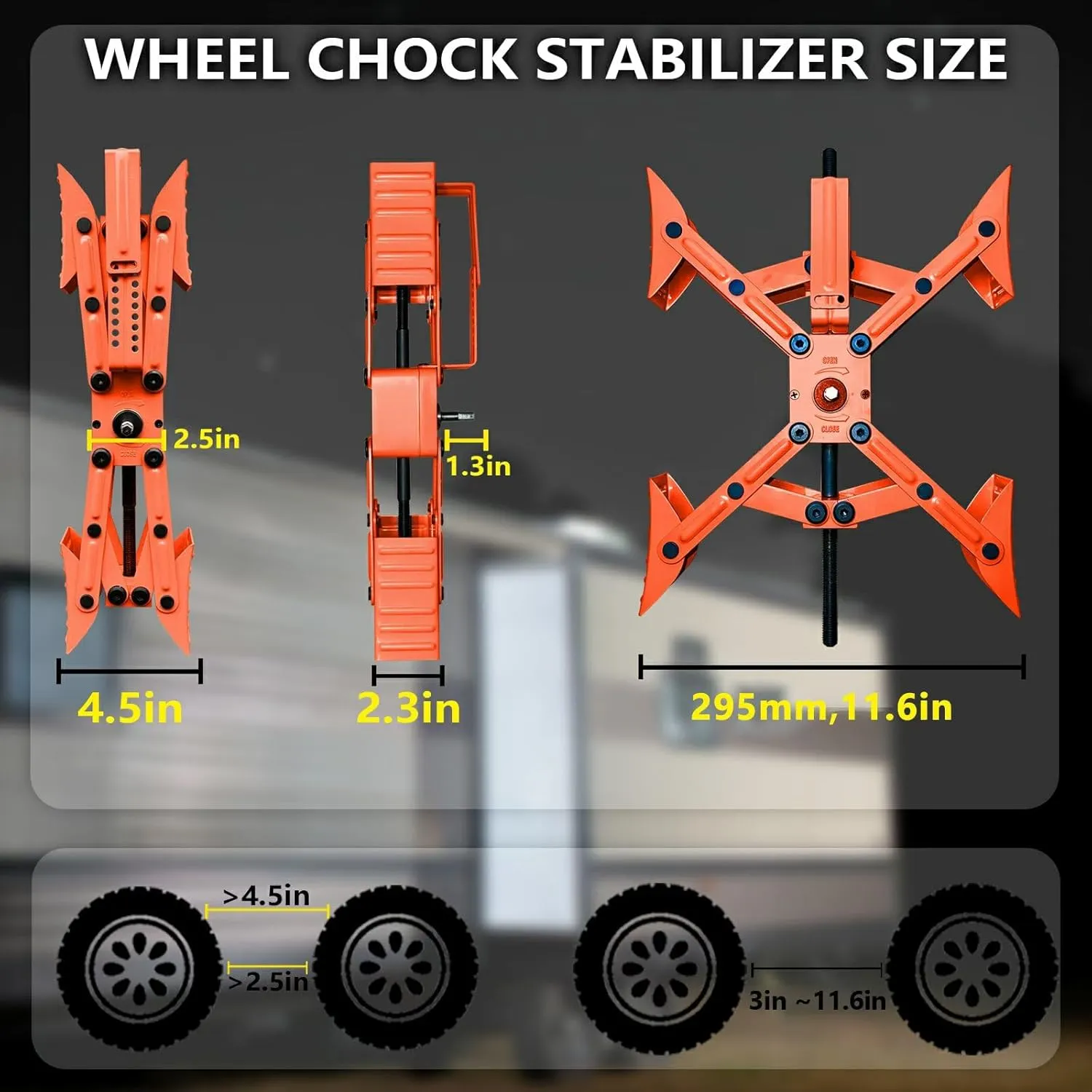 X-Shaped Wheel Chock with Cordless Drill Kit 12V, Hex Socket, Tool Kit and Locks, RV X Wheel Stabiliaer Scissor, Camper Heavy Duty Tire Chocks, Travel Trailers Wheel Chock Scissor (Orange)