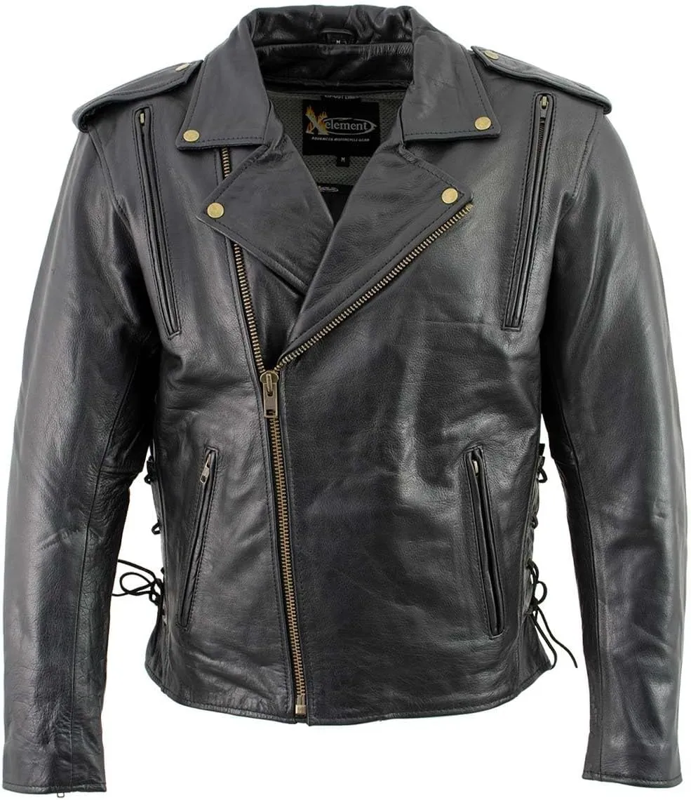 Xelement B7210 'Cool Rider' Men's Black Vented Leather Motorcycle Jacket