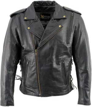 Xelement B7210 'Cool Rider' Men's Black Vented Leather Motorcycle Jacket