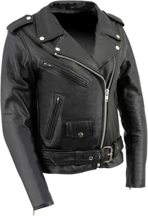 Xelement B7800 'Queenie' Women's Leather Motorcycle Jacket - Fitted Genuine Leather Coat for Women
