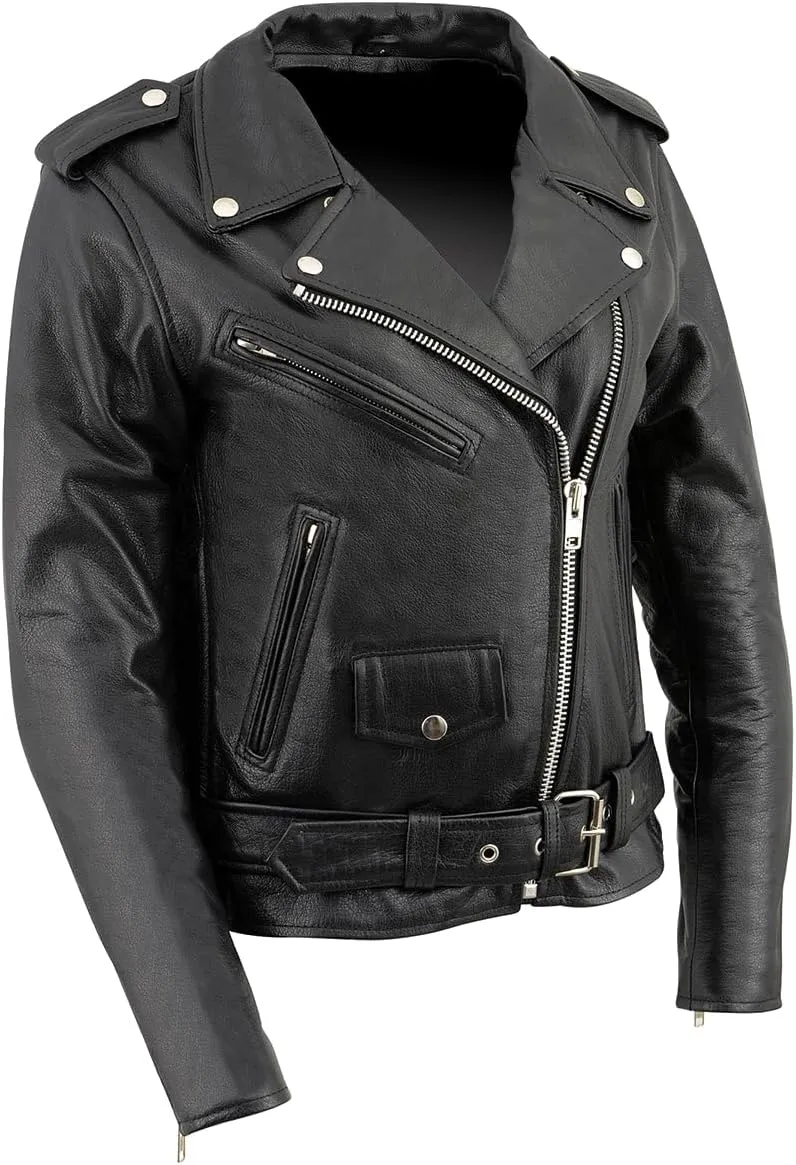 Xelement B7800 'Queenie' Women's Leather Motorcycle Jacket - Fitted Genuine Leather Coat for Women