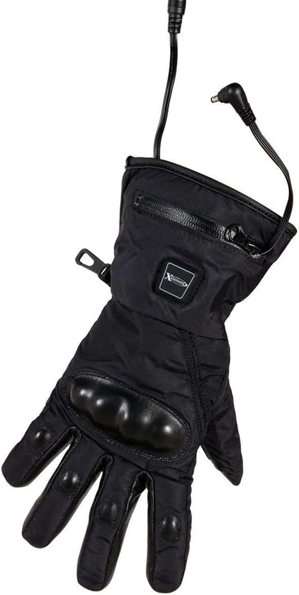 Xelement XS-5001 Men's Gauntlet Heated Leather and Nylon Motorcycle Gloves with Touch Screen Fingers and Knuckle Protection