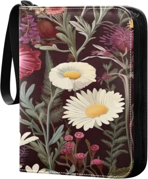 xigua Colorful Herbal Wildflower Card Binder 4-Pockets, Trading Card Binder 400 Pockets Baseball Card Binder Waterproof PU Leather Card Collection Binder for Games Card Album Card