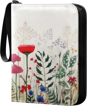 xigua Colorful Herbal Wildflower Card Binder 4-Pockets, Trading Card Binder 400 Pockets Baseball Card Binder Waterproof PU Leather Card Collection Binder for Games Card Album Card
