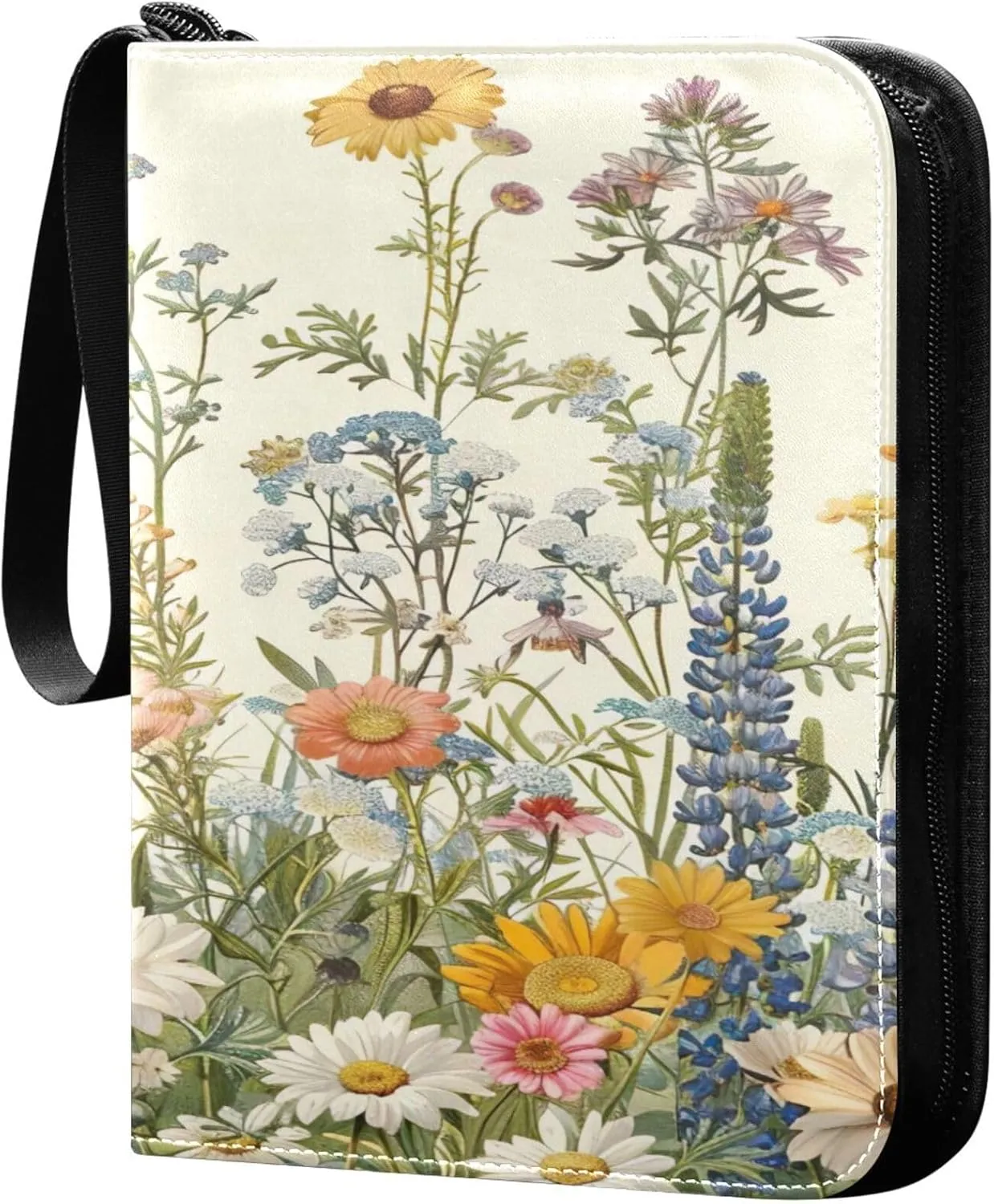 xigua Colorful Herbal Wildflower Card Binder 4-Pockets, Trading Card Binder 400 Pockets Baseball Card Binder Waterproof PU Leather Card Collection Binder for Games Card Album Card