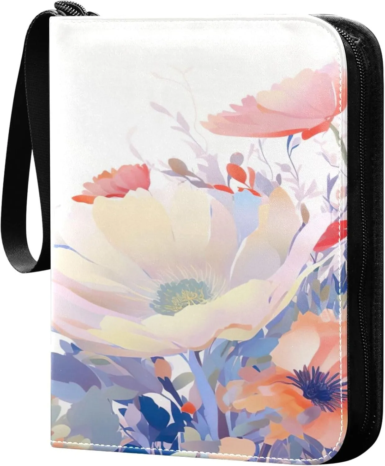 xigua Colorful Herbal Wildflower Card Binder 4-Pockets, Trading Card Binder 400 Pockets Baseball Card Binder Waterproof PU Leather Card Collection Binder for Games Card Album Card
