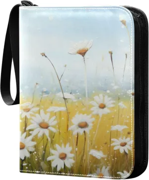 xigua Colorful Herbal Wildflower Card Binder 4-Pockets, Trading Card Binder 400 Pockets Baseball Card Binder Waterproof PU Leather Card Collection Binder for Games Card Album Card