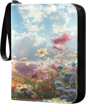 xigua Colorful Herbal Wildflower Card Binder 4-Pockets, Trading Card Binder 400 Pockets Baseball Card Binder Waterproof PU Leather Card Collection Binder for Games Card Album Card