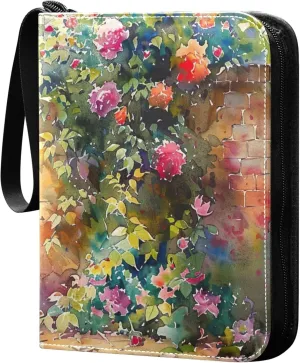 xigua Colorful Herbal Wildflower Card Binder 4-Pockets, Trading Card Binder 400 Pockets Baseball Card Binder Waterproof PU Leather Card Collection Binder for Games Card Album Card
