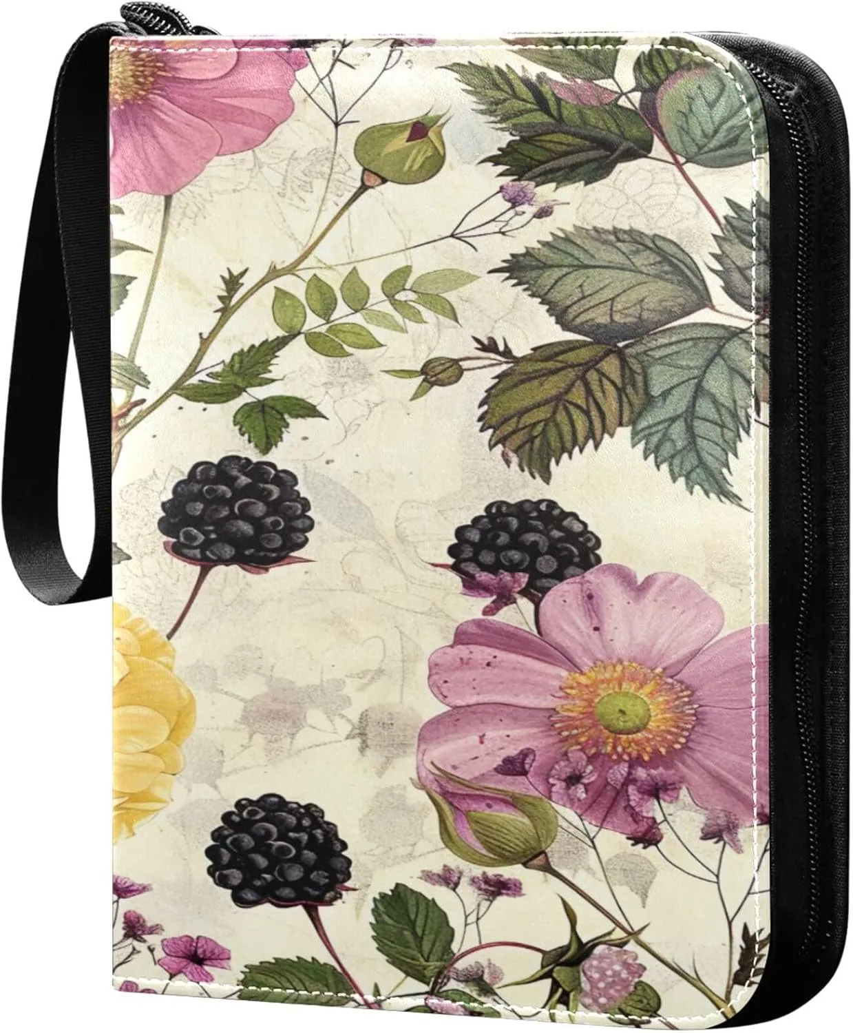 xigua Colorful Herbal Wildflower Card Binder 4-Pockets, Trading Card Binder 400 Pockets Baseball Card Binder Waterproof PU Leather Card Collection Binder for Games Card Album Card