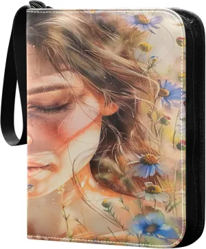 xigua Colorful Herbal Wildflower Card Binder 4-Pockets, Trading Card Binder 400 Pockets Baseball Card Binder Waterproof PU Leather Card Collection Binder for Games Card Album Card