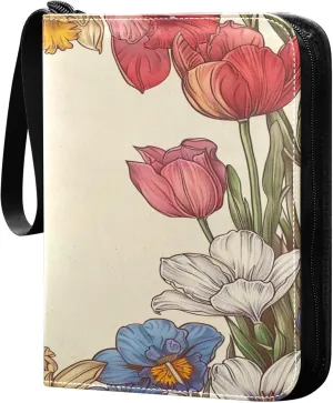 xigua Colorful Herbal Wildflower Card Binder 4-Pockets, Trading Card Binder 400 Pockets Baseball Card Binder Waterproof PU Leather Card Collection Binder for Games Card Album Card