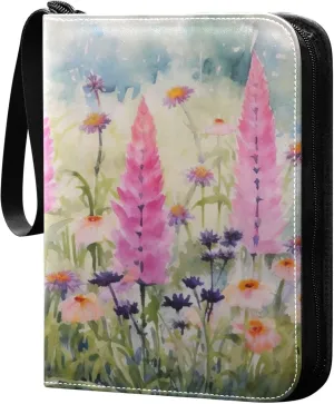 xigua Colorful Herbal Wildflower Card Binder 4-Pockets, Trading Card Binder 400 Pockets Baseball Card Binder Waterproof PU Leather Card Collection Binder for Games Card Album Card