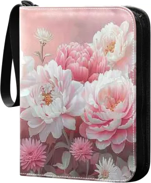 xigua Colorful Herbal Wildflower Card Binder 4-Pockets, Trading Card Binder 400 Pockets Baseball Card Binder Waterproof PU Leather Card Collection Binder for Games Card Album Card