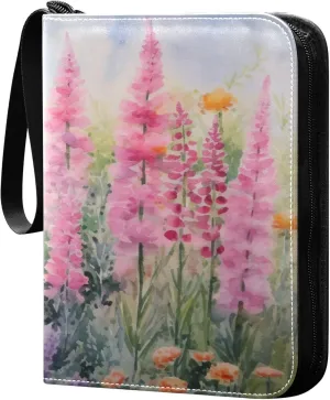 xigua Colorful Herbal Wildflower Card Binder 4-Pockets, Trading Card Binder 400 Pockets Baseball Card Binder Waterproof PU Leather Card Collection Binder for Games Card Album Card