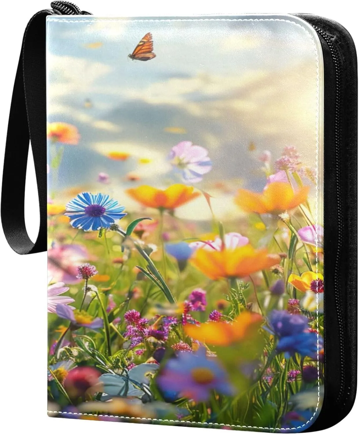 xigua Colorful Herbal Wildflower Card Binder 4-Pockets, Trading Card Binder 400 Pockets Baseball Card Binder Waterproof PU Leather Card Collection Binder for Games Card Album Card