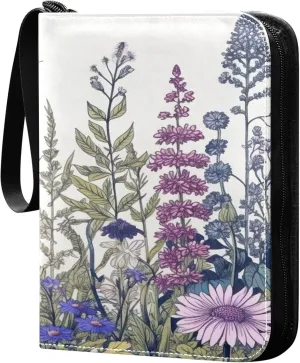 xigua Colorful Herbal Wildflower Card Binder 4-Pockets, Trading Card Binder 400 Pockets Baseball Card Binder Waterproof PU Leather Card Collection Binder for Games Card Album Card