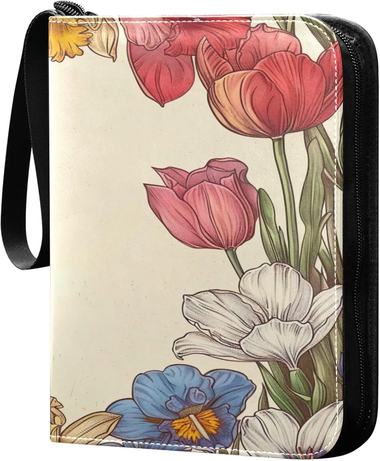 xigua Colorful Herbal Wildflower Card Binder 4-Pockets, Trading Card Binder 400 Pockets Baseball Card Binder Waterproof PU Leather Card Collection Binder for Games Card Album Card