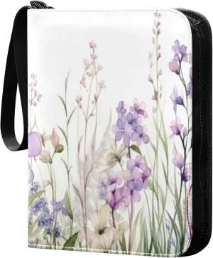 xigua Colorful Herbal Wildflower Card Binder 4-Pockets, Trading Card Binder 400 Pockets Baseball Card Binder Waterproof PU Leather Card Collection Binder for Games Card Album Card
