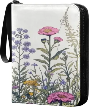 xigua Colorful Herbal Wildflower Card Binder 4-Pockets, Trading Card Binder 400 Pockets Baseball Card Binder Waterproof PU Leather Card Collection Binder for Games Card Album Card